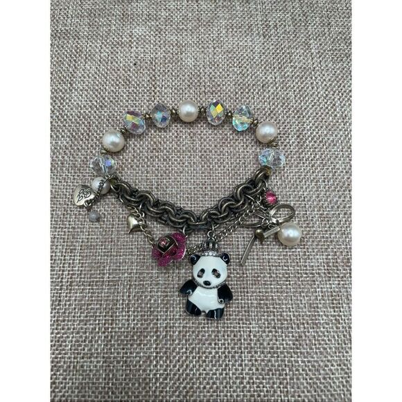 Betsey Johnson Panda Charm Bracelet Pearls and Crystals - Picture 1 of 7